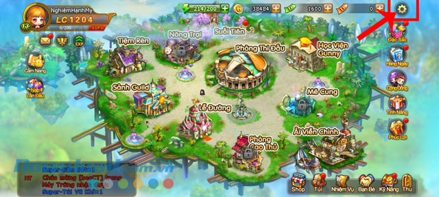 Nhấn vào biểu tượng cài đặt