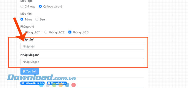 Nhập tên và slogan