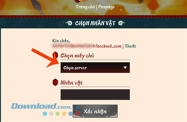 Nhập máy chủ và nhân vật