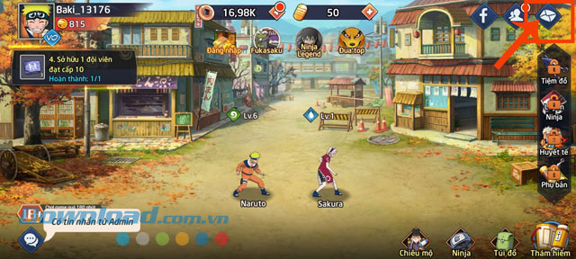 Ấn vào biểu tượng bức thư