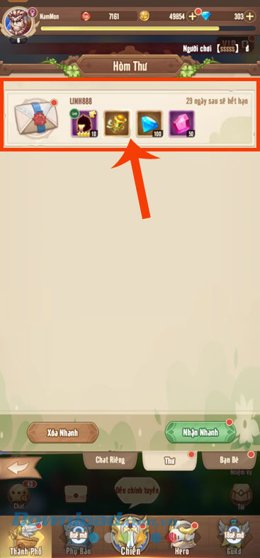 Nhấn vào mục thư