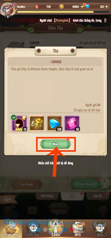 Ấn vào nút Nhận