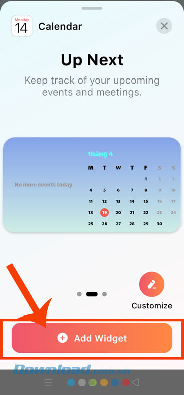 Chạm vào nút Add Widgets