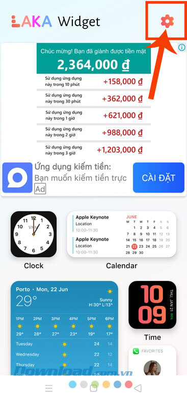 Chọn biểu tượng cài đặt