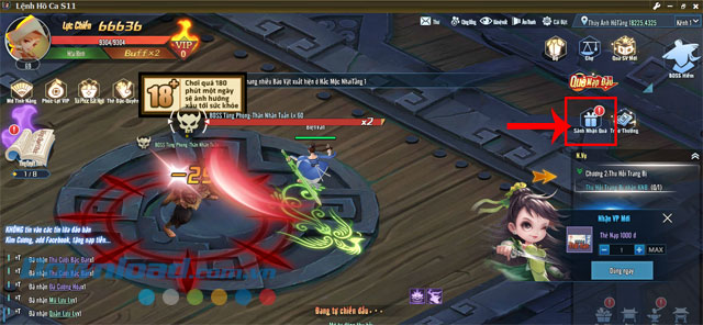 Nhập vào mục Sảnh nhận quà