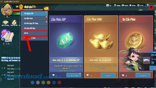 Click chuột vào mục Đổi GC
