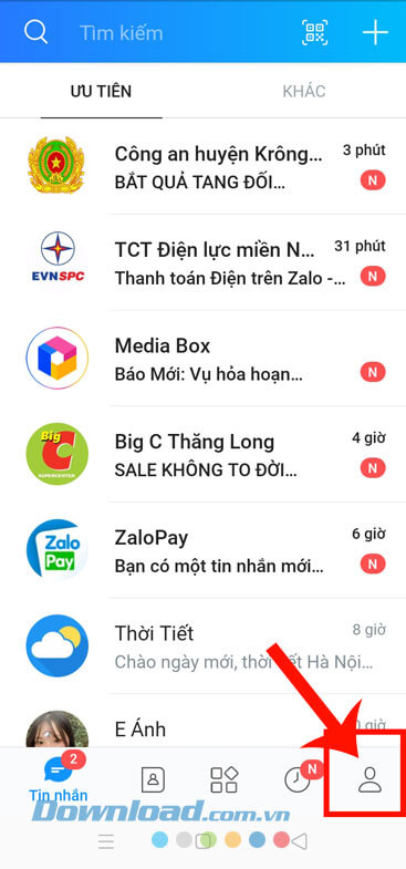 Ấn vào biểu tượng tài khoản