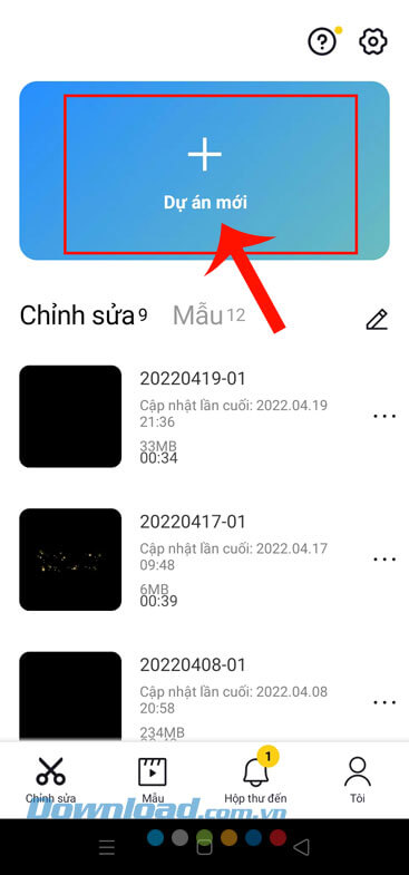 Nhấn vào mục Dự án mới