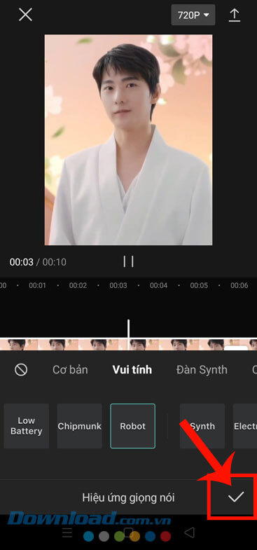 Nhấn vào biểu tượng dấu tick