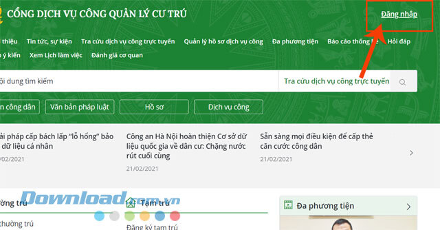 Ấn vào mục Đăng nhập