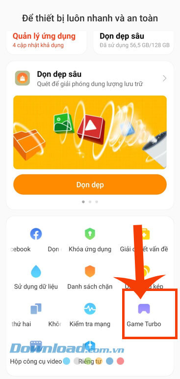 Nhấn vào mục Game Turbo