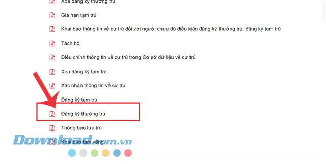 Nhấp chuột vào mục Đăng ký thường trú