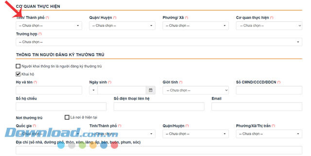 Nhập thông tin cần thiết