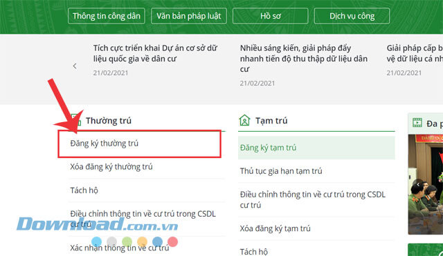 Click chuột vào nút Đằng nhập thường trú