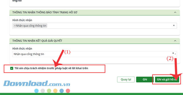 Nhấp chuột vào nút Gửi và gửi hồ sơ