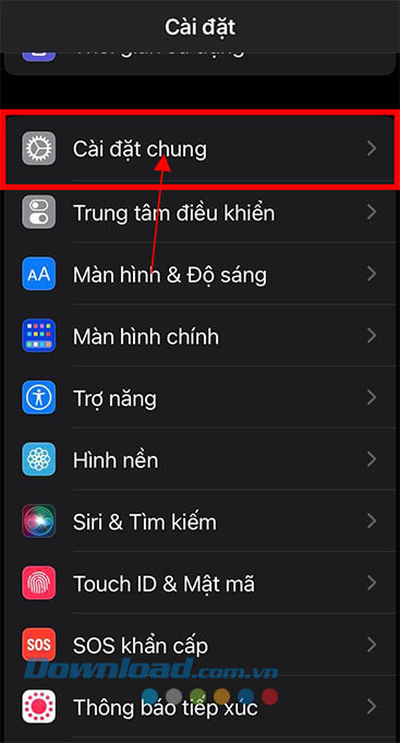 Ấn vào mục Cài đặt chung