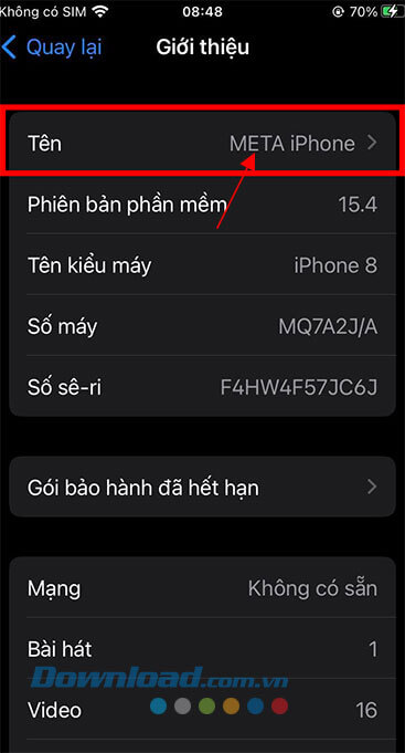 Chạn vào mục Tên