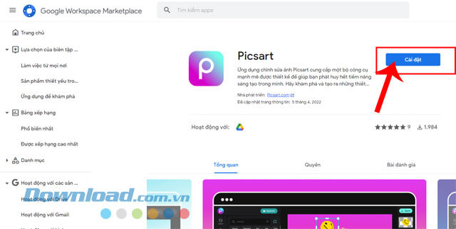 Click chuột vào nút Cài đặt