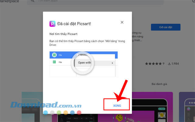 Click chuột vào nút Xong
