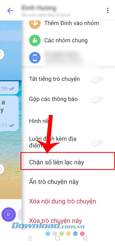Chạm vào mục Chặc số liên lạc này