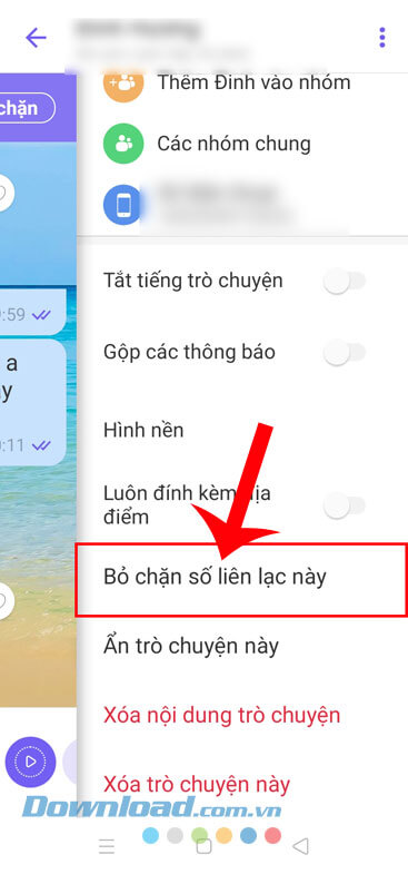 Ấn vào mục Bỏ chặn liên lạc này