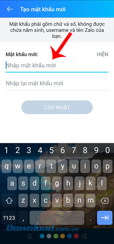 Đặt và xác nhận mật khẩu mới