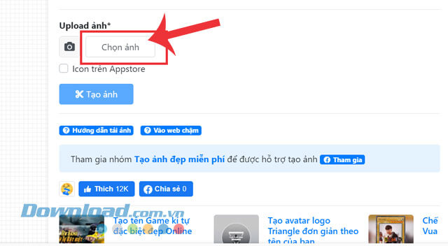 Click chuột vào nút Chọn ảnh