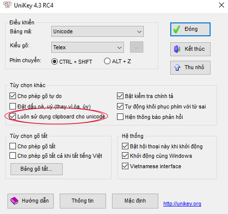 Luôn luôn sử dung clipboard cho unicode