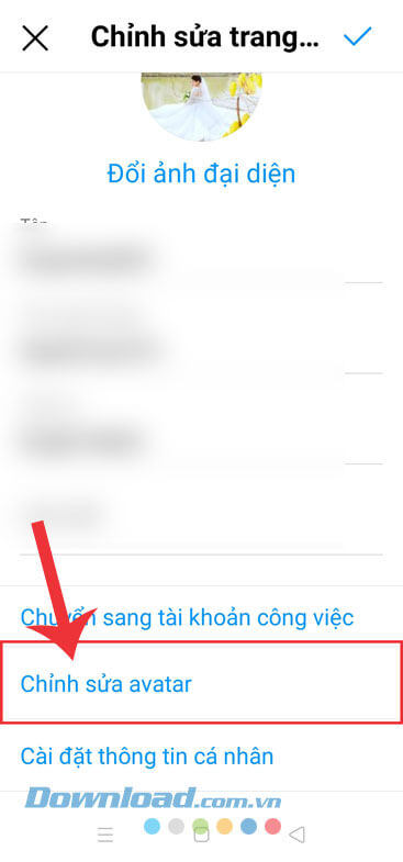Chạm vào mục Chỉnh sửa avatar