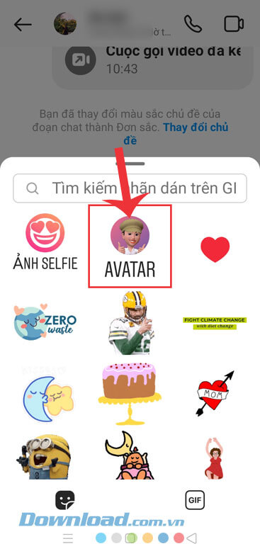 Nhấn vào kiểu nhãn dán Avatar
