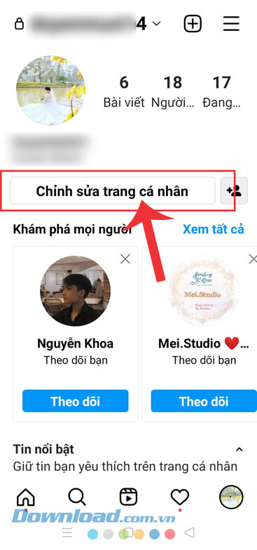 Nhấn vào nút Chỉnh sửa trang cá nhân