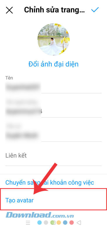 Ấn vào mục Tạo avatar