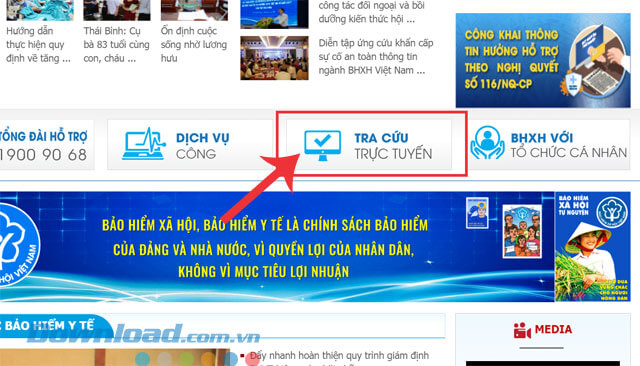 Click chuột vào nút Tra cứu trực tuyến