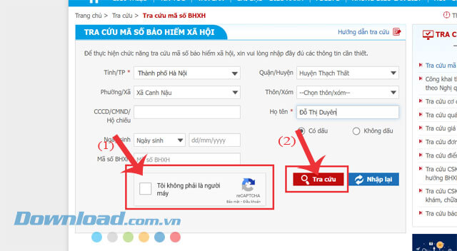 Nhấn vào nút Tra cứu