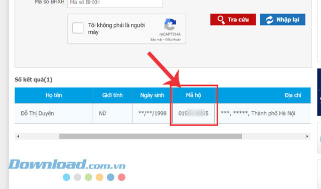 Mã số sổ hộ khẩu điện tử được hiển thị tại mục Mã hộ