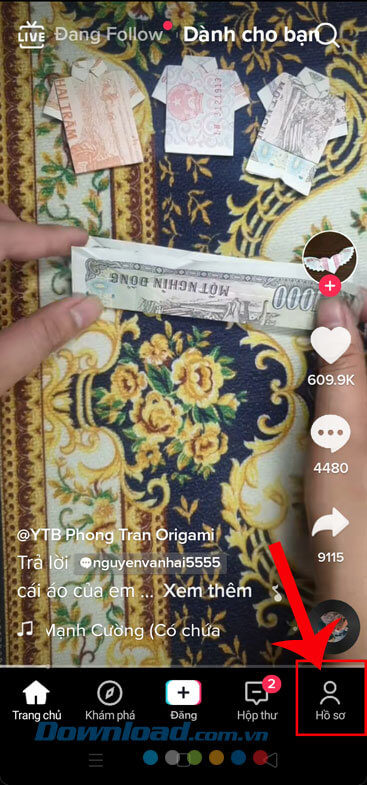 Nhấn vào biểu tượng tài khoản