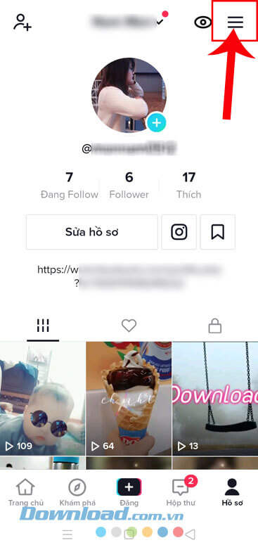 Ấn vào mục ba dấu gạch ngang