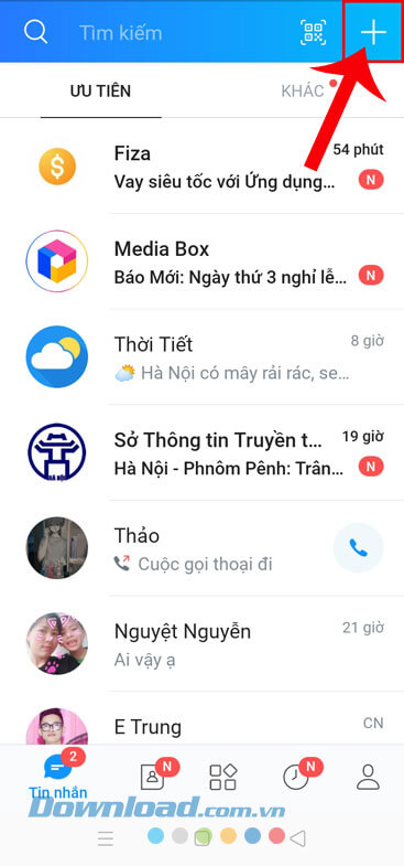 Ấn vào biểu tượng dấu "+"