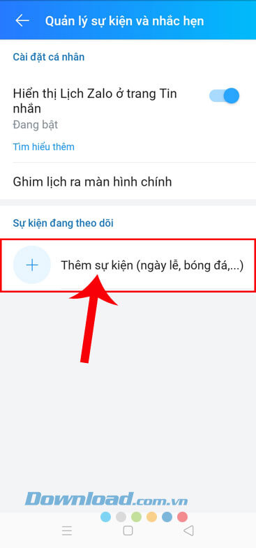 Ấn vào mục Thêm sự kiện