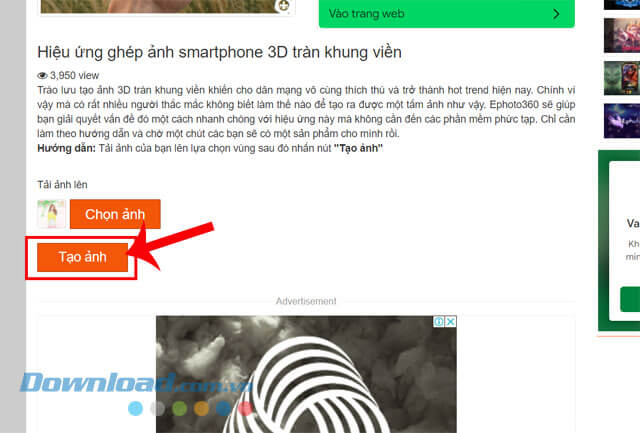 Click chuột vào nút Tạo ảnh