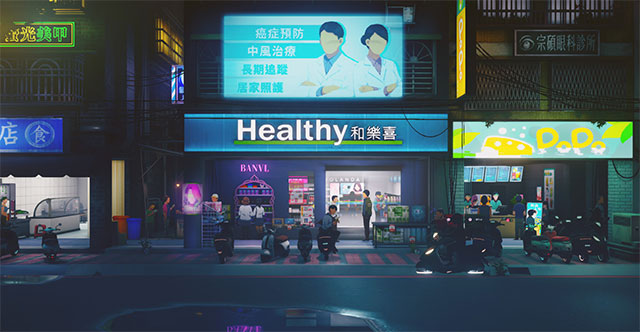 Bối cảnh game Minds Beneath Us thành phố châu Á tương lai, nơi AI thống trị loài người