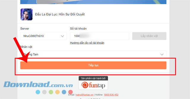 Nhấp chuột vào nút Tiếp tục