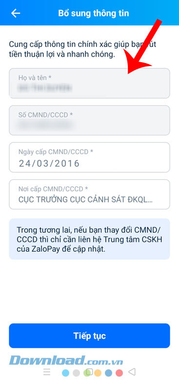 Nhập thông tin cá nhân