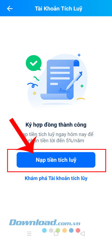 Chạm vào nút Nạp tiền tích lũy
