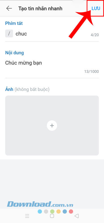 Nhấn vào nút Lưu