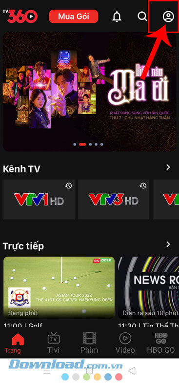 Ấn vào biểu tượng tài khoản