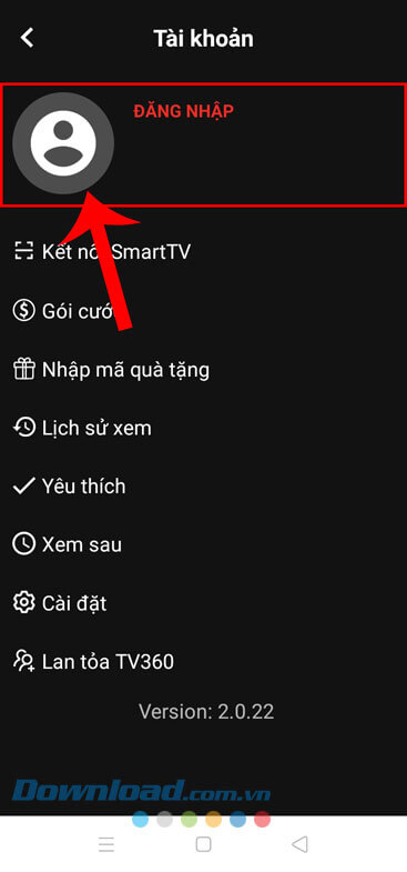 Nhấn vào mục Đăng nhập