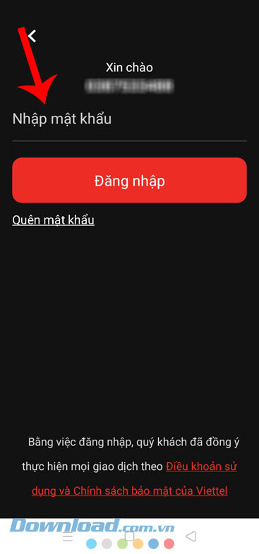 Điền mật khẩu đăng nhập