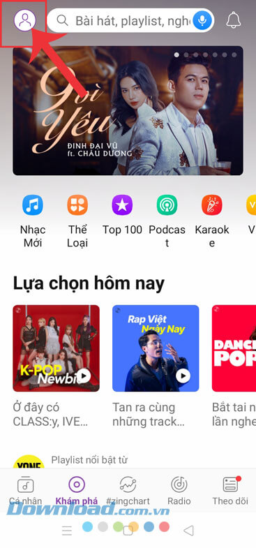 Ấn vào biểu tượng tài khoản