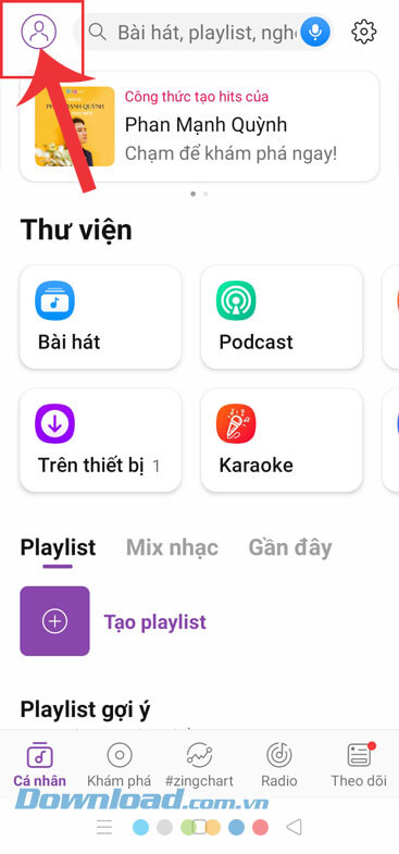 Chạm vào biểu tượng tài khoản